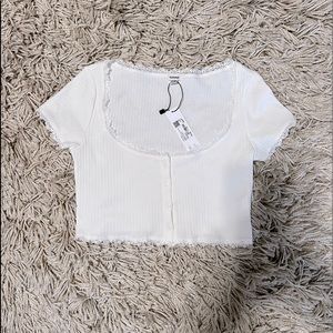 GARAGE lace trim buttoned tee